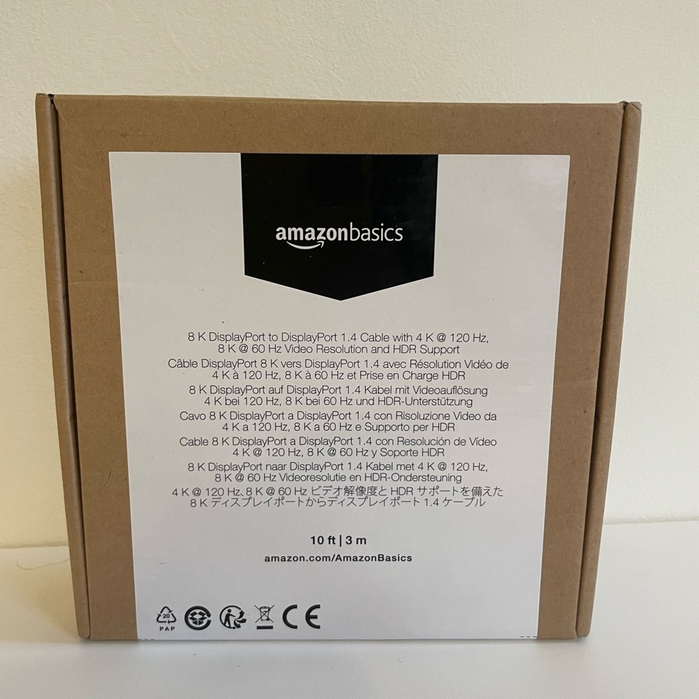 Amazon Basics DisplayPort 1.4 Cable, 32.4Gbps High-Speed, 8K@60Hz, 4K@120Hz